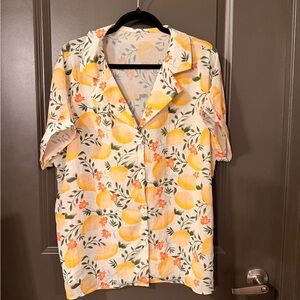 Lemon Print Short Sleeve Button-Up Shirt